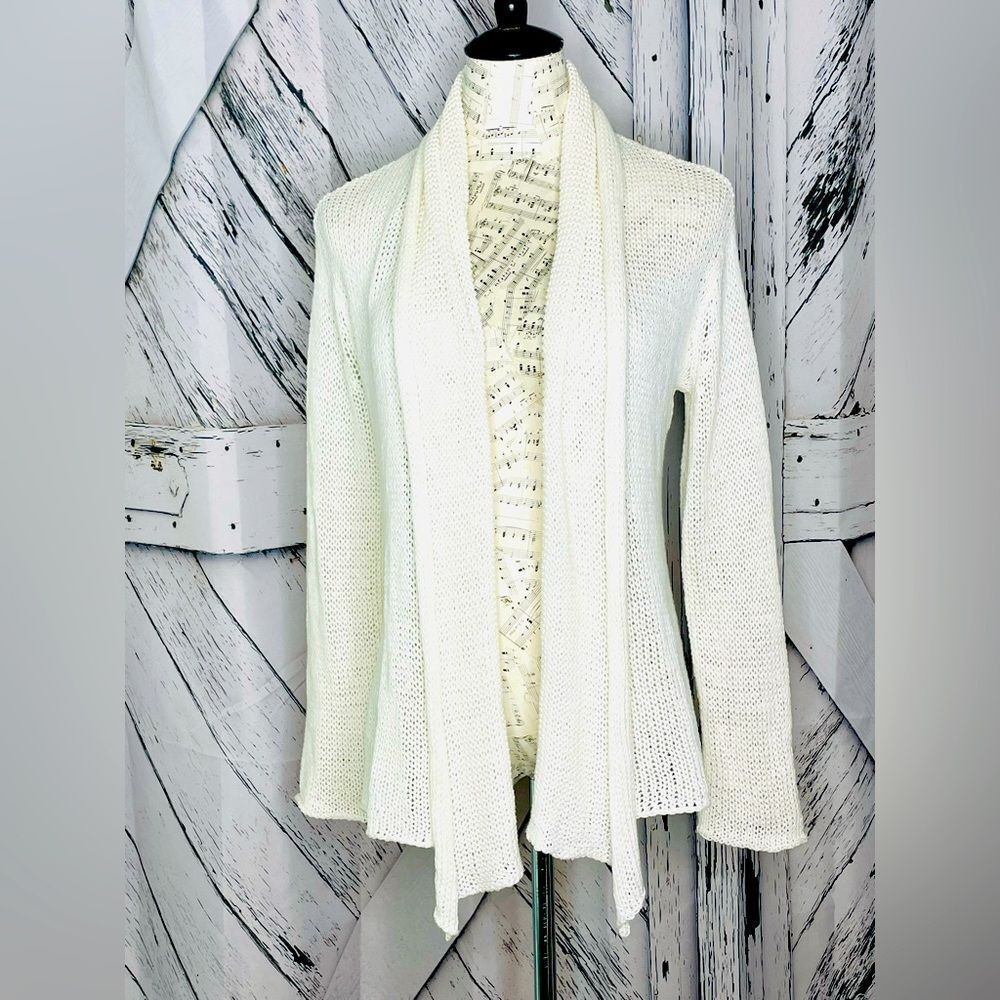 Wooden Ships Cardigan Cream Color Open Front Shawl Collar S/M